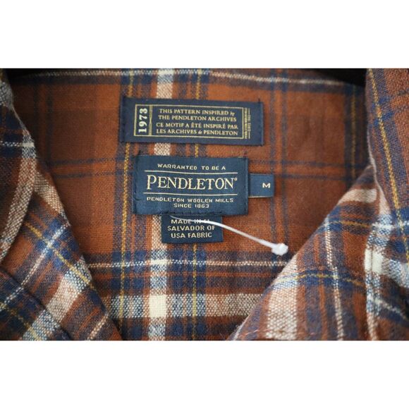 Pendleton Women's Sz M Brown/Navy Plaid Lodge Button-Up Wool L/S Shirt - Picture 6 of 6